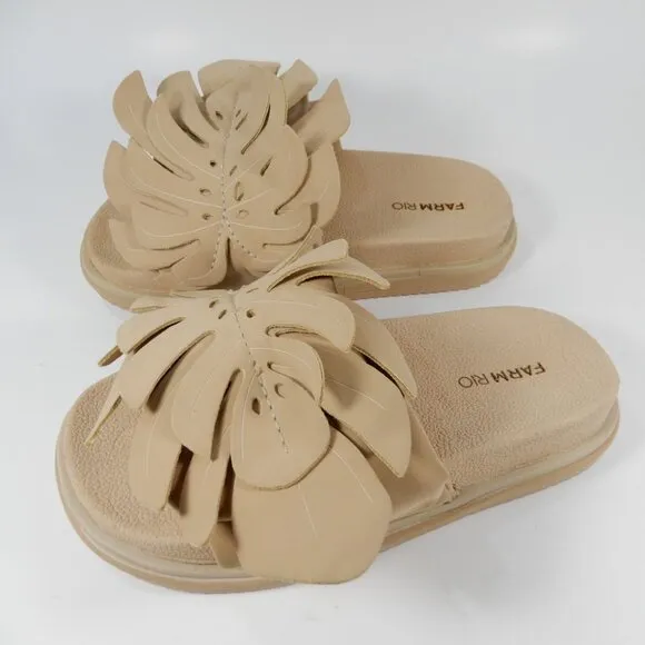 FARM RIO Monstera Platform Slide Anatomic Sandals Size 5 Almond Beige NEW