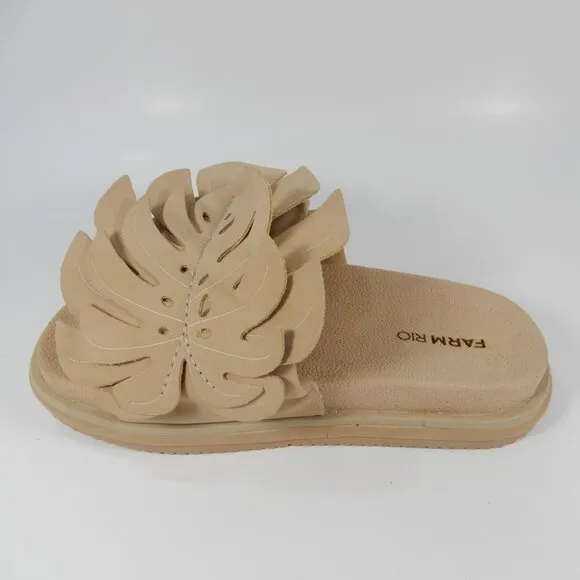 FARM RIO Monstera Platform Slide Anatomic Sandals Size 5 Almond Beige NEW