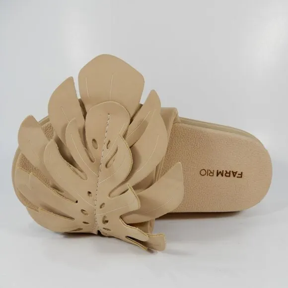 FARM RIO Monstera Platform Slide Anatomic Sandals Size 5 Almond Beige NEW