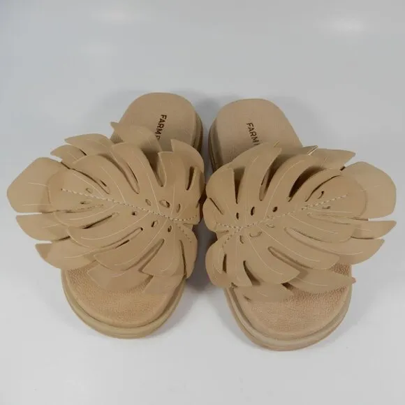 FARM RIO Monstera Platform Slide Anatomic Sandals Size 5 Almond Beige NEW