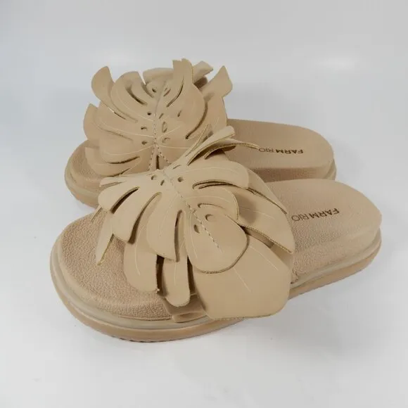 FARM RIO Monstera Platform Slide Anatomic Sandals Size 5 Almond Beige NEW