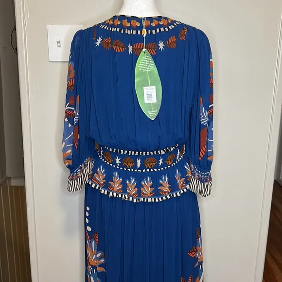 Farm Rio Nature Beauty Blue Short Sleeve Maxi Dress NWT Size Small