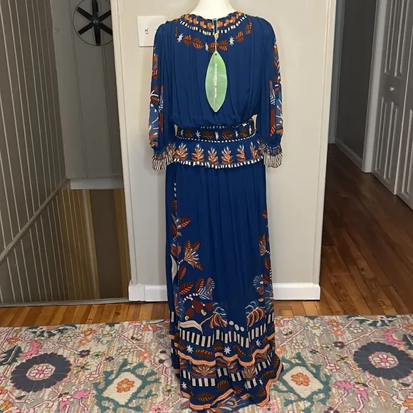 Farm Rio Nature Beauty Blue Short Sleeve Maxi Dress NWT Size Small