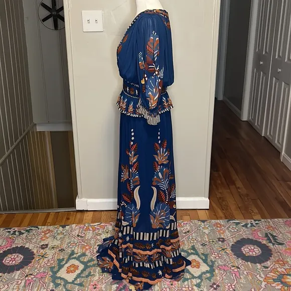Farm Rio Nature Beauty Blue Short Sleeve Maxi Dress NWT Size Small