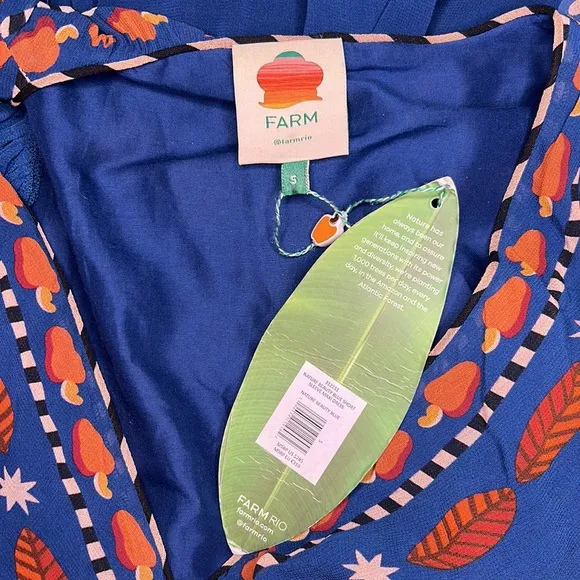 Farm Rio Nature Beauty Blue Short Sleeve Maxi Dress NWT Size Small