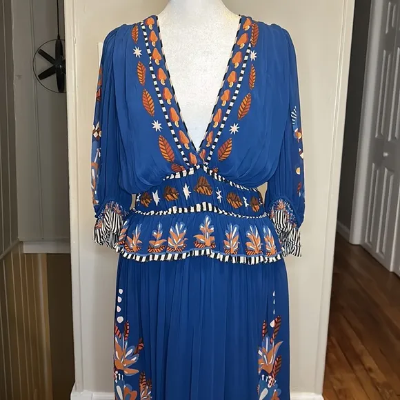 Farm Rio Nature Beauty Blue Short Sleeve Maxi Dress NWT Size Small