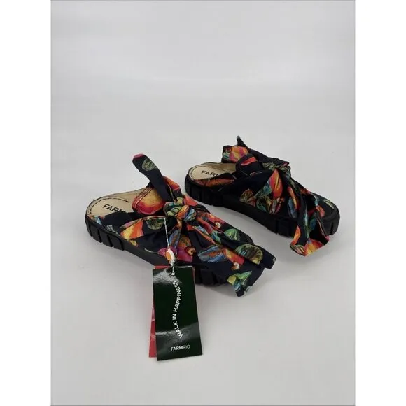 FARM RIO Womens Size 9.5 Platform Mule Sneaker With Bow In Cashew Black 41 NWOB