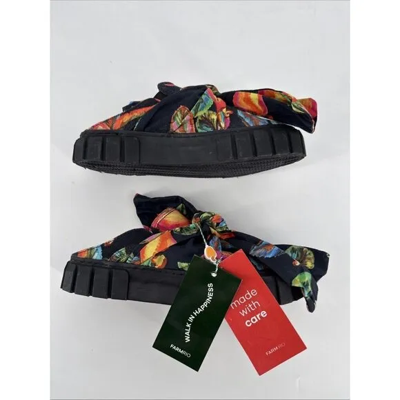 FARM RIO Womens Size 9.5 Platform Mule Sneaker With Bow In Cashew Black 41 NWOB