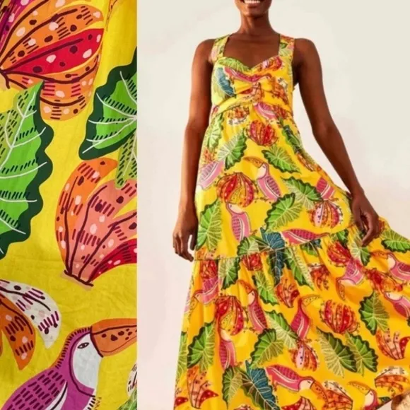 FARM Rio Yellow Beaks &amp; Bananas Maxi Dress Size XS