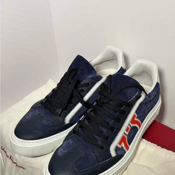 Ferragamo, Men's Navy and White Sneakers