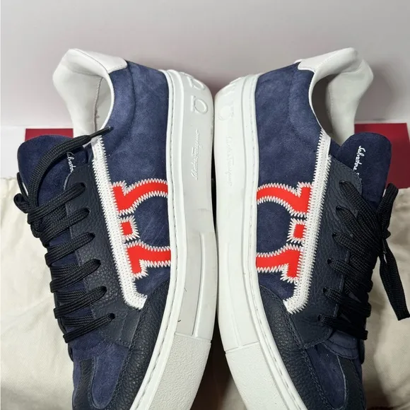 Ferragamo, Men's Navy and White Sneakers