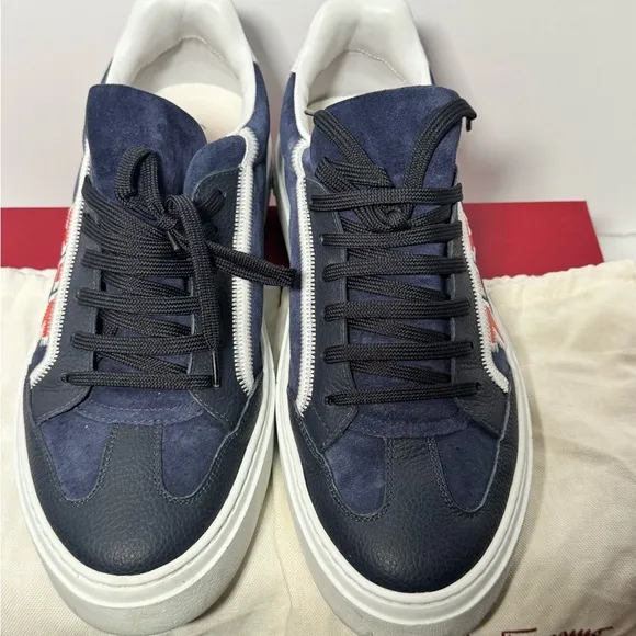 Ferragamo, Men's Navy and White Sneakers