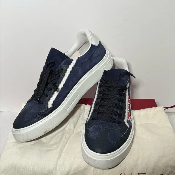 Ferragamo, Men's Navy and White Sneakers