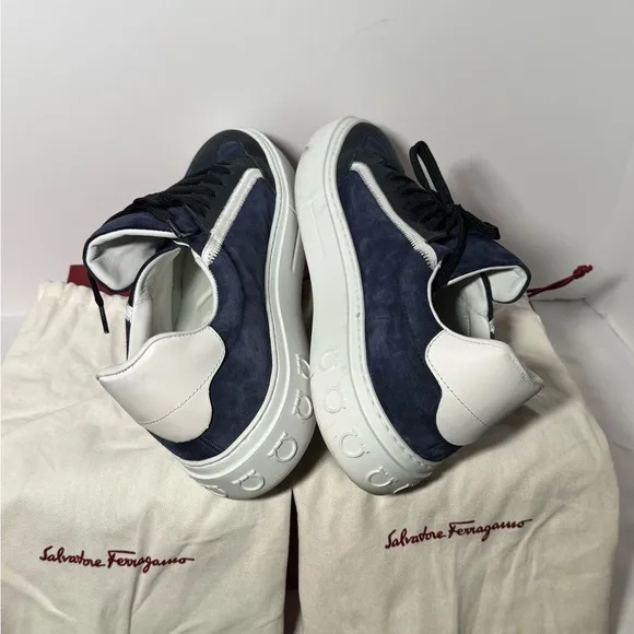 Ferragamo, Men's Navy and White Sneakers
