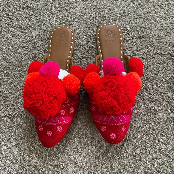 Figue Iris Pom Pom Mules Size 8