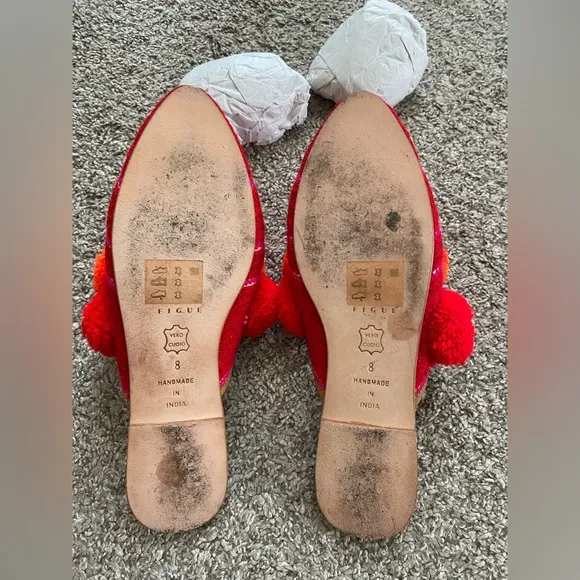 Figue Iris Pom Pom Mules Size 8