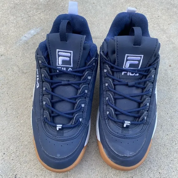 Fila Disruptor II Sneaker, Navy/White Mens Size 6 1/2