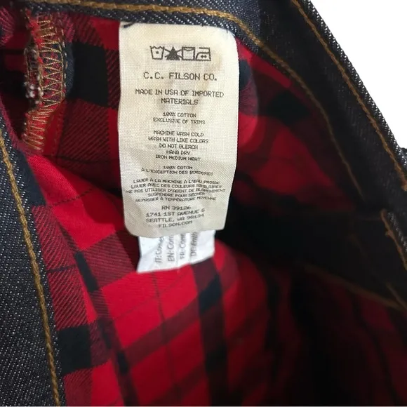 Filson 33x32* RAIL-SPLITTER LINED flannel plaid raw denim jean straight leg