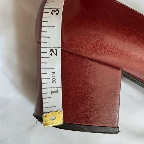 Fiorentina Cognac Kitten Bow Block Heel Leather Shoes Elegant Rare, Women 7.5
