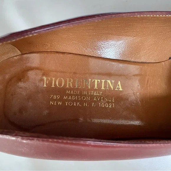 Fiorentina Cognac Kitten Bow Block Heel Leather Shoes Elegant Rare, Women 7.5