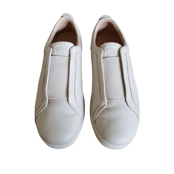 Fitflop Rally Shoes Women Sz 10 Beige Leather Slip On Athletic Walking Sneakers