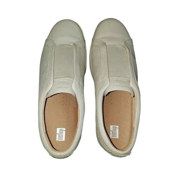 Fitflop Rally Shoes Women Sz 10 Beige Leather Slip On Athletic Walking Sneakers