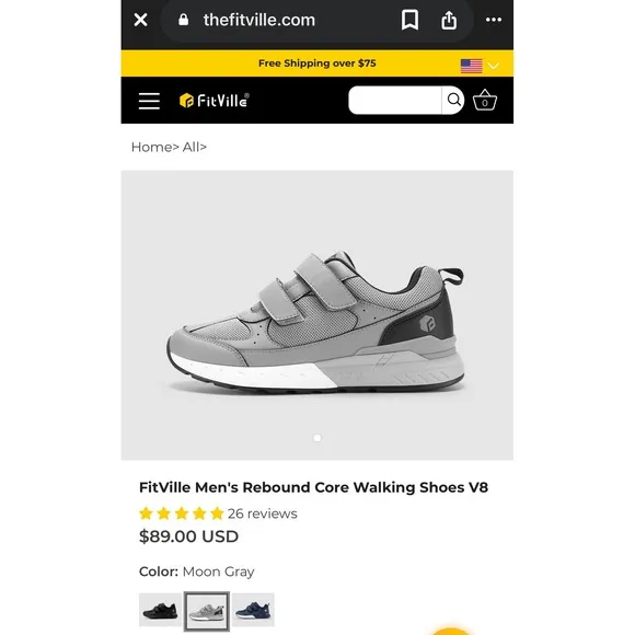 FitVille Extra Wide Rebound Core V8 Walking Shoes Adjustable Closure 11.5W gray