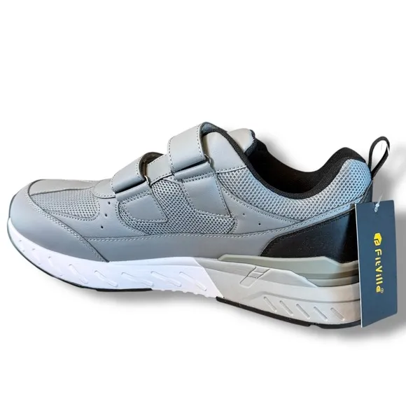 FitVille Extra Wide Rebound Core V8 Walking Shoes Adjustable Closure 11.5W gray