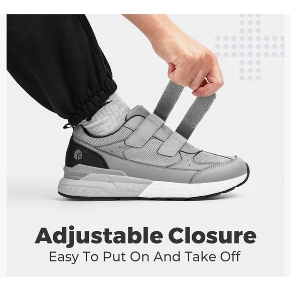 FitVille Extra Wide Rebound Core V8 Walking Shoes Adjustable Closure 11.5W gray
