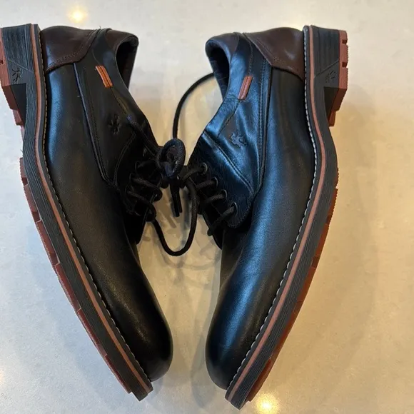 Fluchos Black Leather Oxford Shoes with Polished Finish size 45 11.5 12 new.