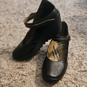 FLY LONDON Black Leather Mary Jane Wedge Shoes – Size 38