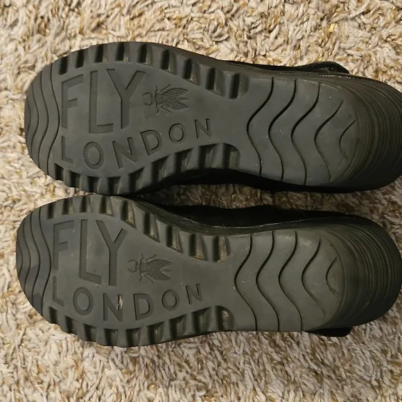FLY LONDON Black Leather Mary Jane Wedge Shoes – Size 38