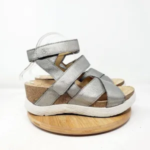 Fly London Wedge Sandals Womens 39 Silver Leather Platform Wege Strappy Shoes