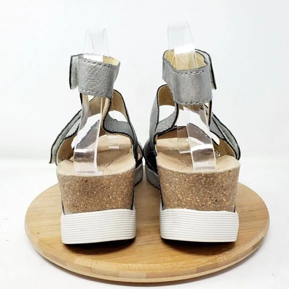 Fly London Wedge Sandals Womens 39 Silver Leather Platform Wege Strappy Shoes