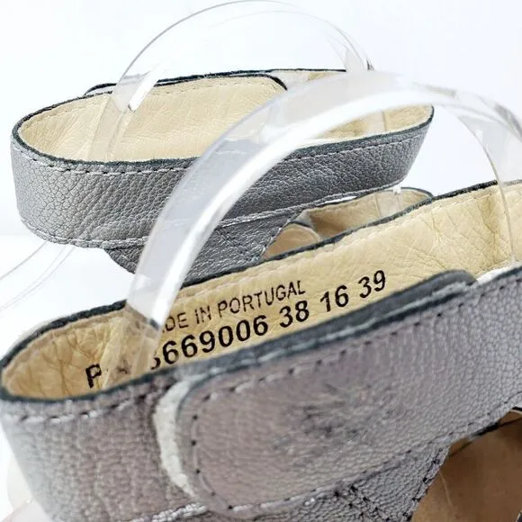 Fly London Wedge Sandals Womens 39 Silver Leather Platform Wege Strappy Shoes