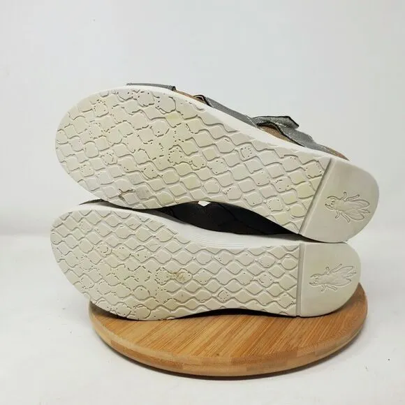 Fly London Wedge Sandals Womens 39 Silver Leather Platform Wege Strappy Shoes