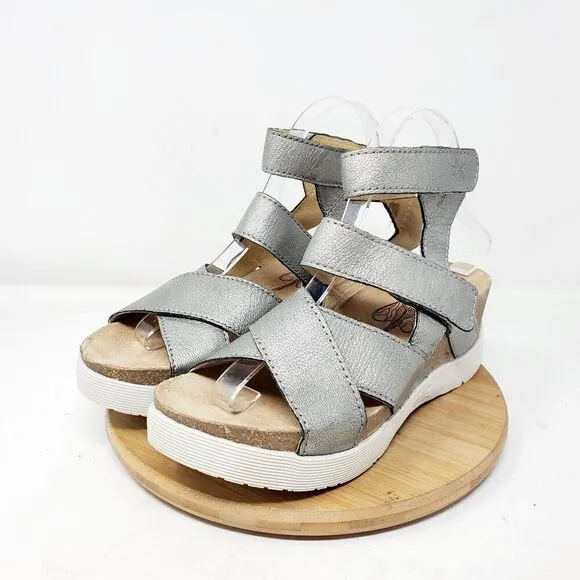 Fly London Wedge Sandals Womens 39 Silver Leather Platform Wege Strappy Shoes