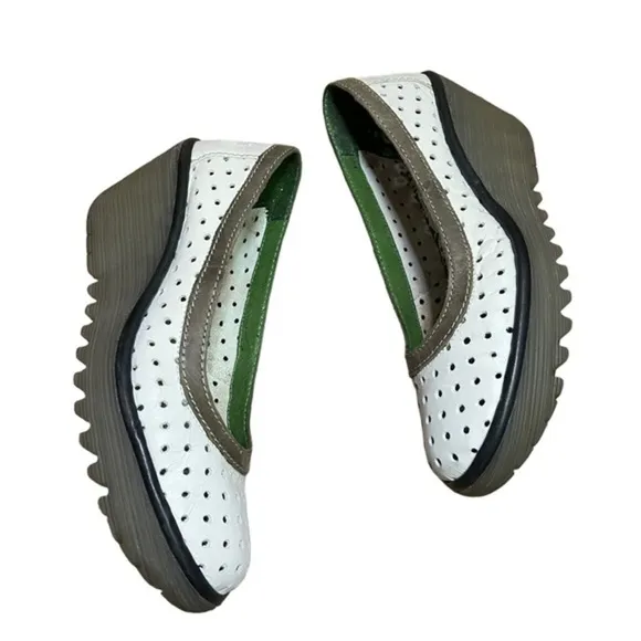 Fly London Yobe Perforated‎ Leather Wedge Shoes Women EU 38