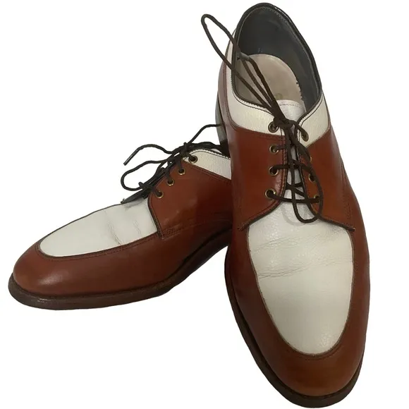 Foot-Joy Classic Mens Leather Oxford Lace-Up Golf Shoes 51177 White/Brown Size 8