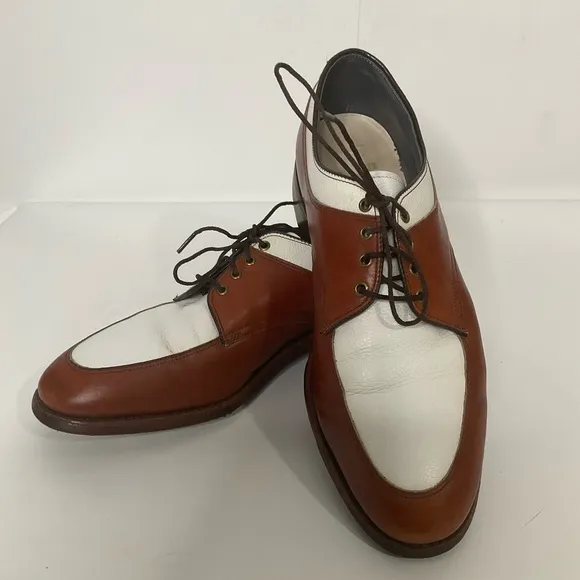 Foot-Joy Classic Mens Leather Oxford Lace-Up Golf Shoes 51177 White/Brown Size 8