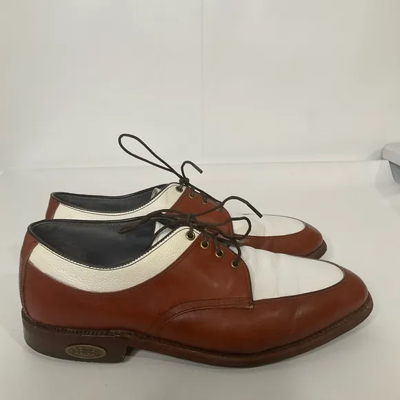 Foot-Joy Classic Mens Leather Oxford Lace-Up Golf Shoes 51177 White/Brown Size 8