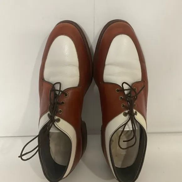 Foot-Joy Classic Mens Leather Oxford Lace-Up Golf Shoes 51177 White/Brown Size 8