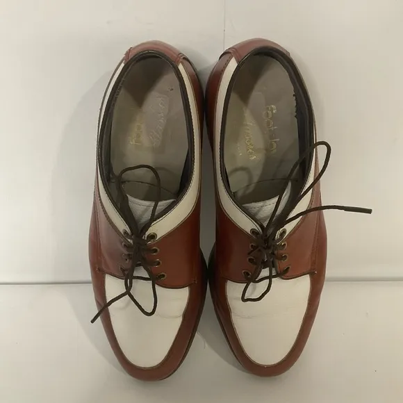 Foot-Joy Classic Mens Leather Oxford Lace-Up Golf Shoes 51177 White/Brown Size 8