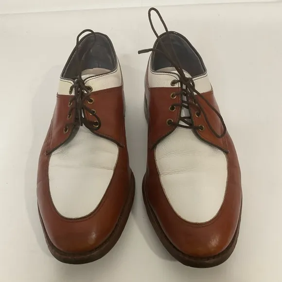 Foot-Joy Classic Mens Leather Oxford Lace-Up Golf Shoes 51177 White/Brown Size 8