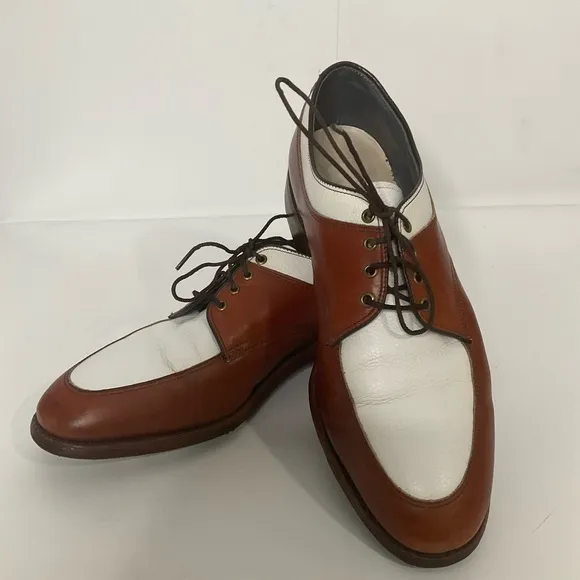 Foot-Joy Classic Mens Leather Oxford Lace-Up Golf Shoes 51177 White/Brown Size 8