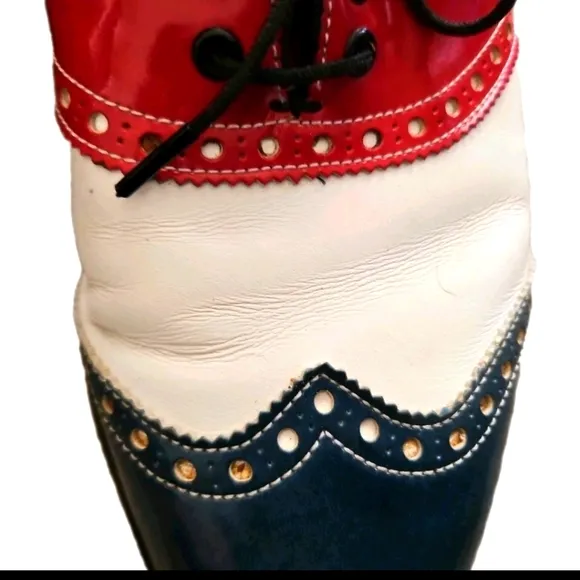 FootJoy Vintage Classics Red White And Blue Wingtip Spike Golf Shoes Size 7B