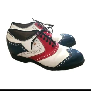 FootJoy Vintage Classics Red White And Blue Wingtip Spike Golf Shoes Size 7B