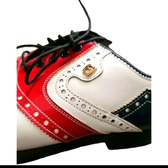 FootJoy Vintage Classics Red White And Blue Wingtip Spike Golf Shoes Size 7B