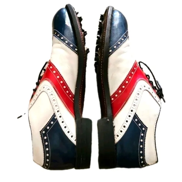 FootJoy Vintage Classics Red White And Blue Wingtip Spike Golf Shoes Size 7B