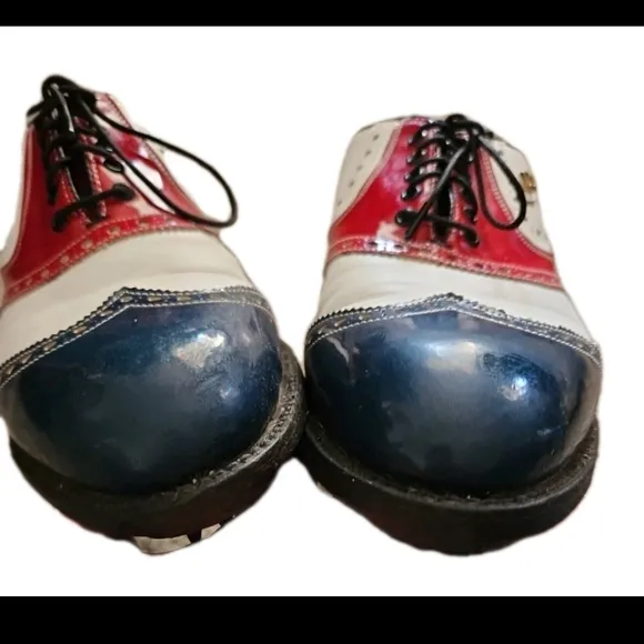 FootJoy Vintage Classics Red White And Blue Wingtip Spike Golf Shoes Size 7B